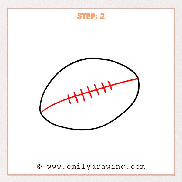 how to draw a cartoon football - A cartoon football oval with a curved center seam and short lace stitches added across it.